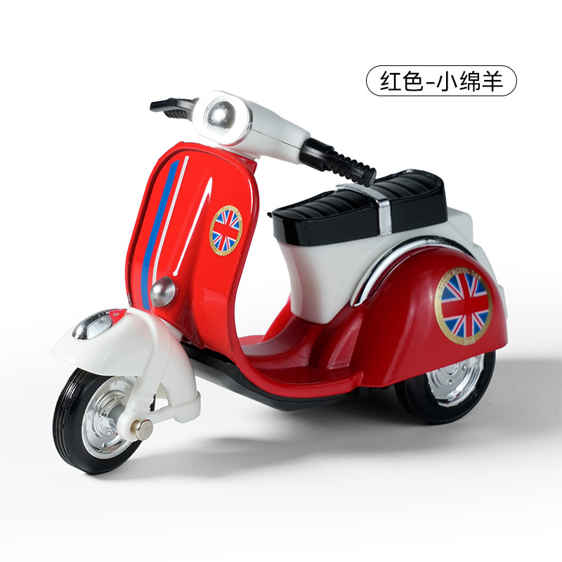 Wholesale of cross-border Q-version alloy rebound little sheep model car ornaments, toys, cute motorcycle keychains and pendants Specification image