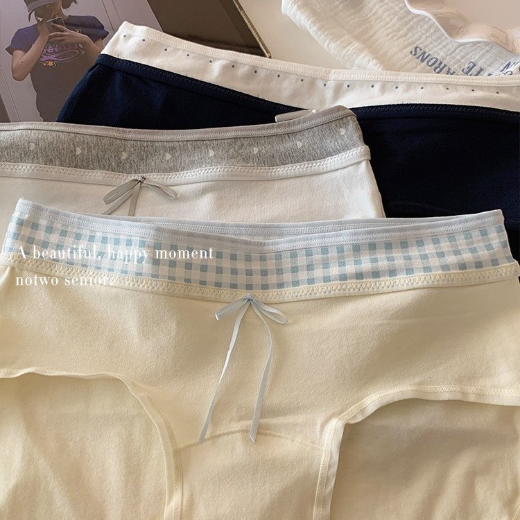 10A加长纯棉裆女生内裤女撞色拼接中腰包臀不夹臀三角裤舒适透气详情3