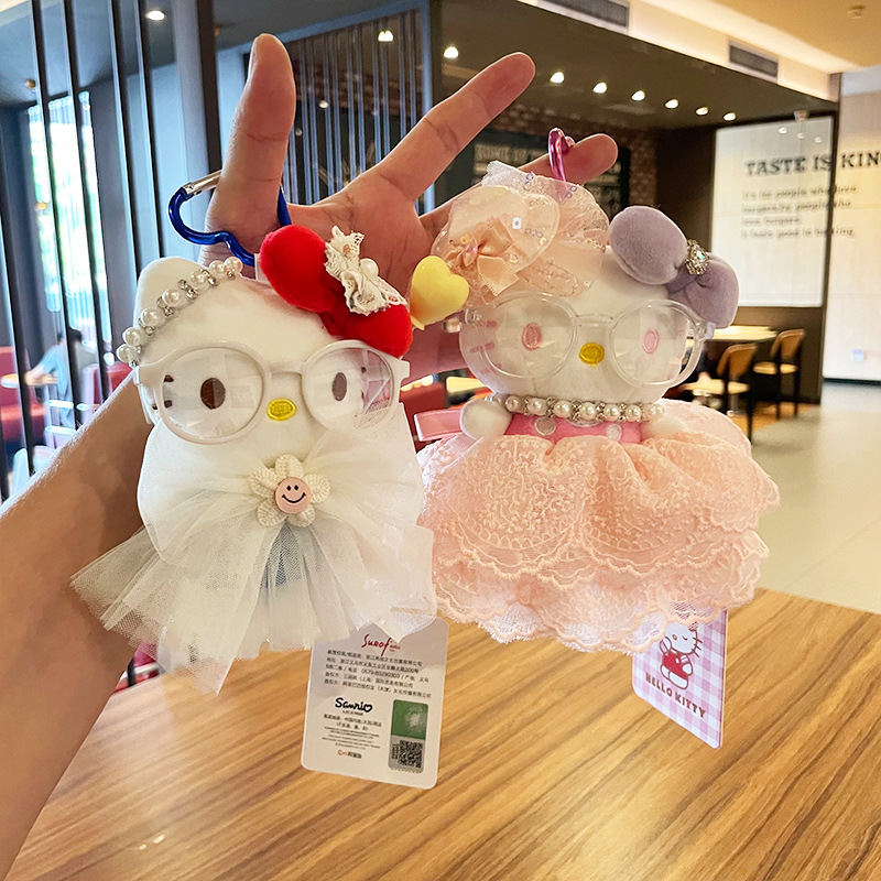 New style chiffon dress hellokitty small pendant, plush doll, cute kt cat bag pendant, official kitty doll Specification image
