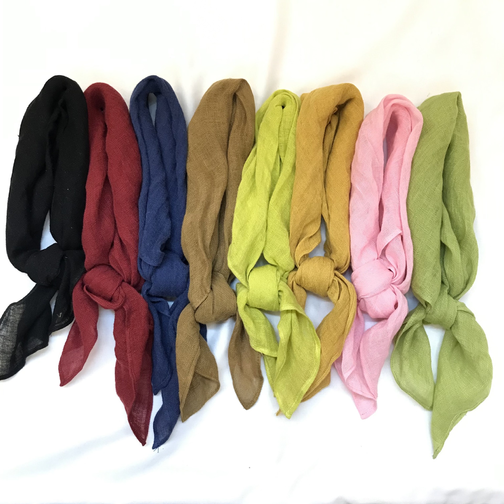 文艺100%亚麻单色方巾女护颈薄领巾学院风配裙子遮阳头巾