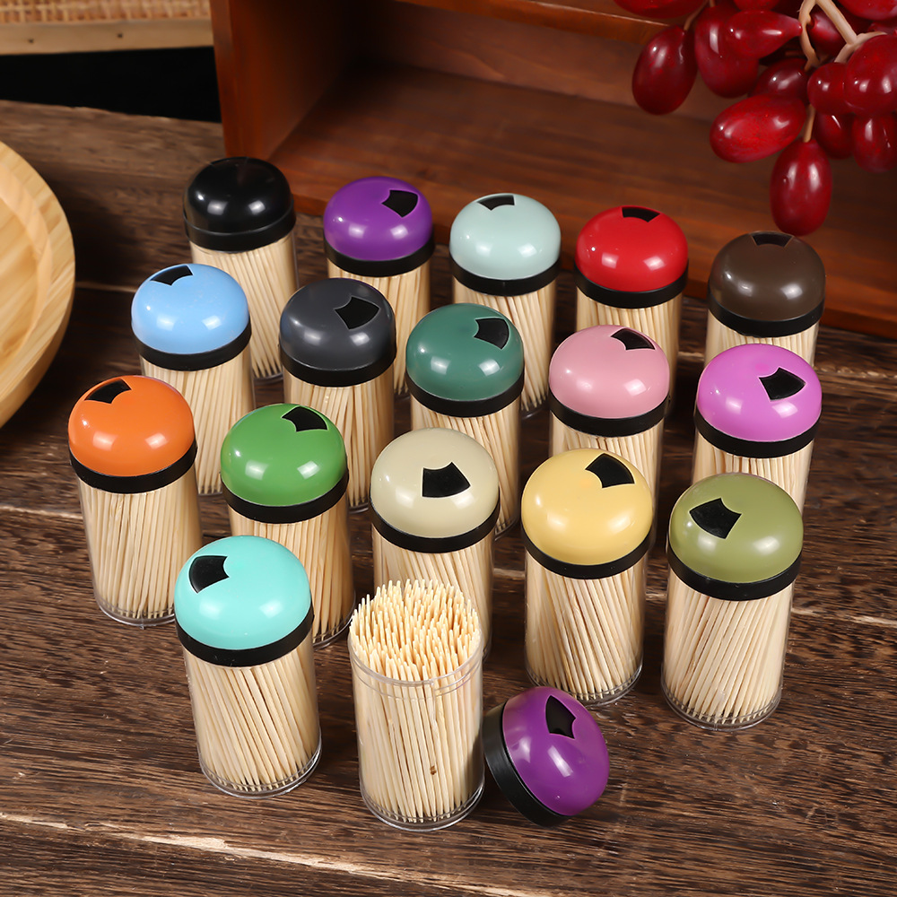 简约时尚一次性木制盒装签便携式超细竹子牙签家用酒店双头水果签