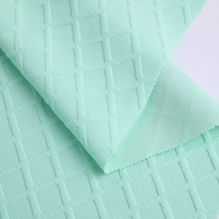 秋冬现货 32s纬编染色布 针织弹力提花空气层 时装爬爬服产品图