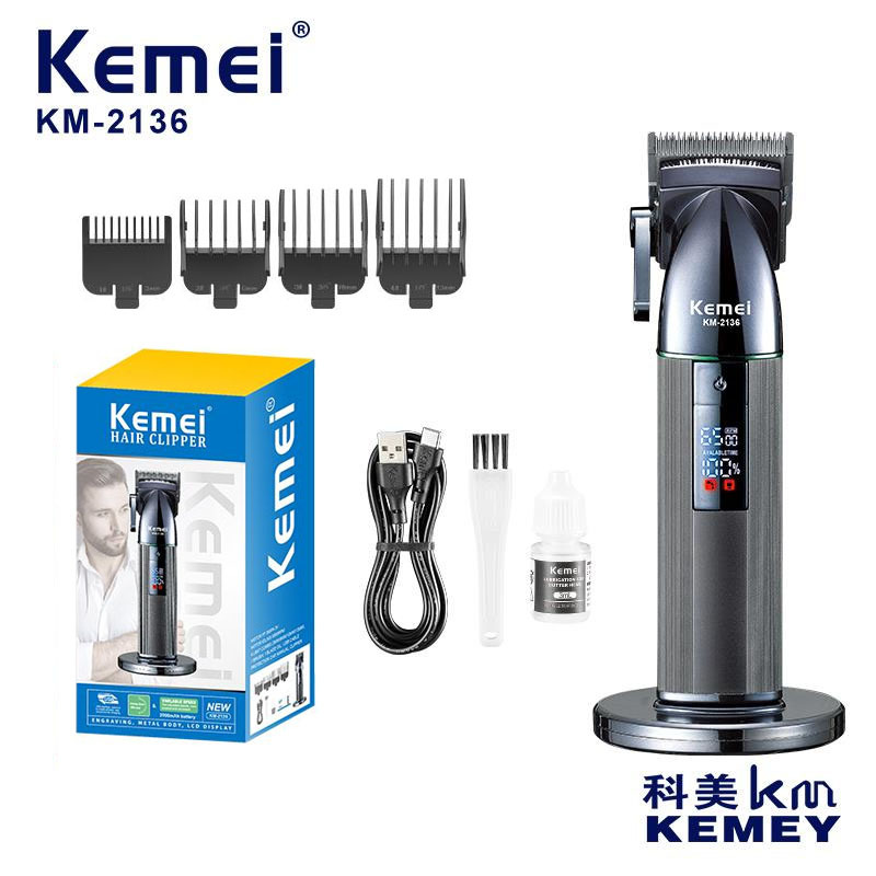 Cortador de pelo komy ultra silencioso KM-2136 barbershop profesional cortador de pelo eléctrico con pantalla digital ajustable cortador de pelo eléctrico