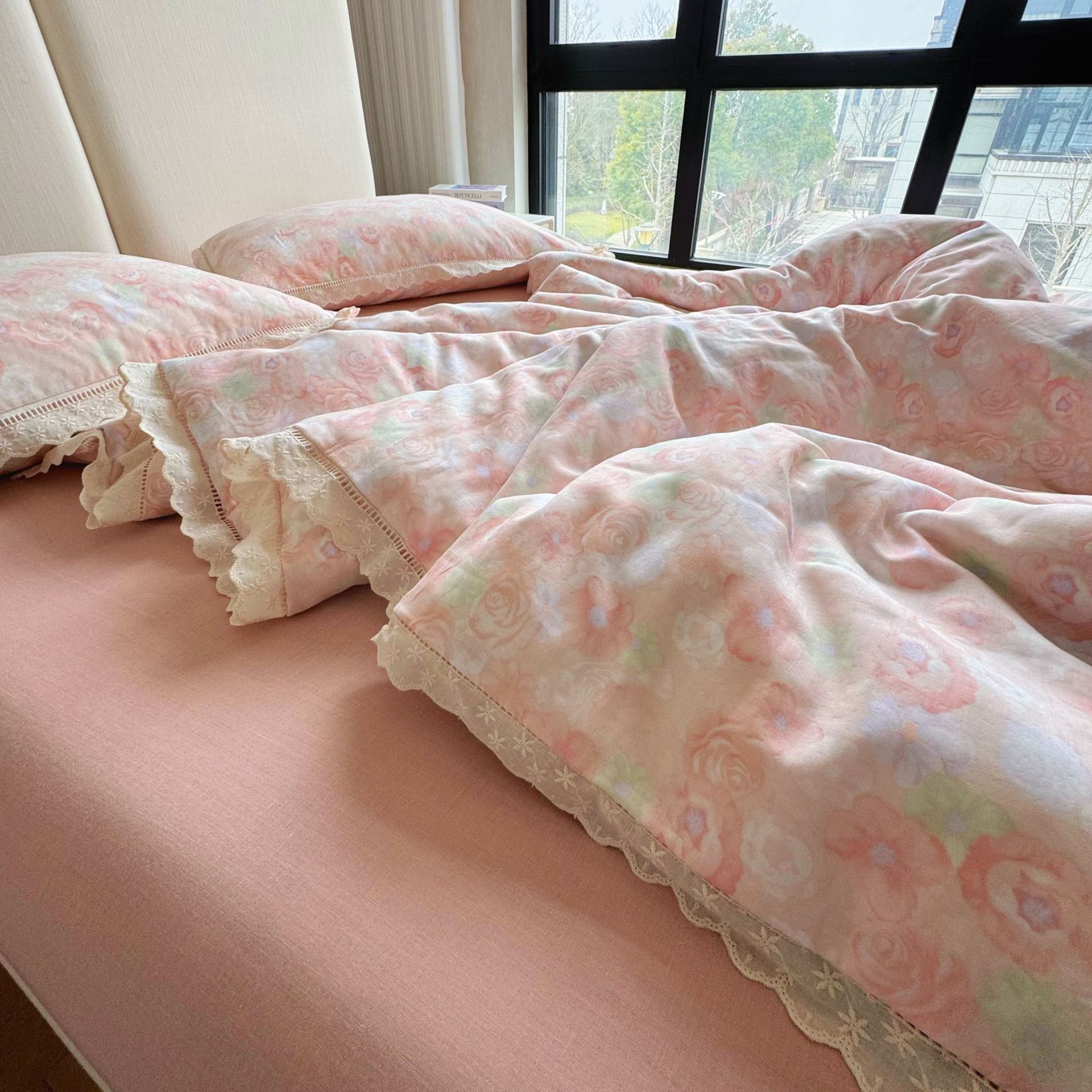 Double-layer gauze YU~A class mother and baby grade double-layer gauze four-piece set, French-style girlish all-cotton dormitory details Picture