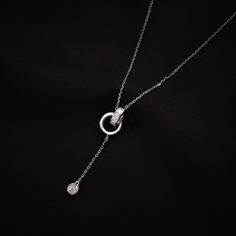 925 silver interlocking tassel pendant, light luxury and niche design sense, collarbone chain, simple ins cold style necklace details Picture