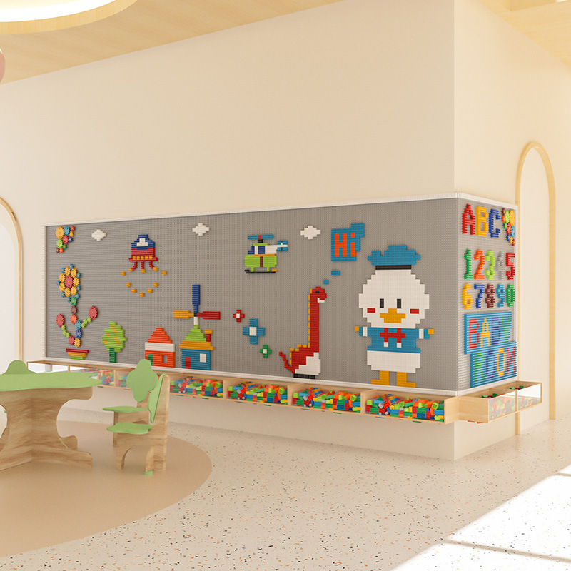 Large particle building block wall, children's room, kindergarten wall, blackboard wall, home educational assembly, children's gear toys details Picture