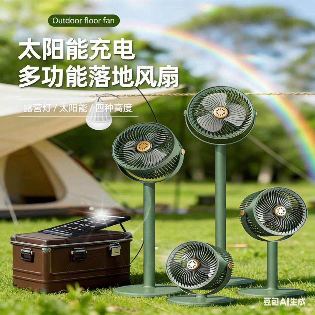 Outdoor multi-functional retractable desktop camping USB charging long-lasting high-wind-speed solar floor fan details Picture