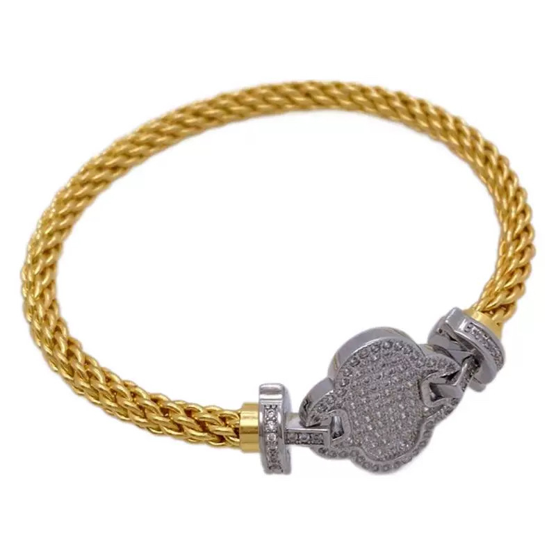 European and American cross-border high-end fashion micro-inlaid zircon four-leaf clover bracelet for women, gold-plated and fully inlaid zircon jewelry Item Picture