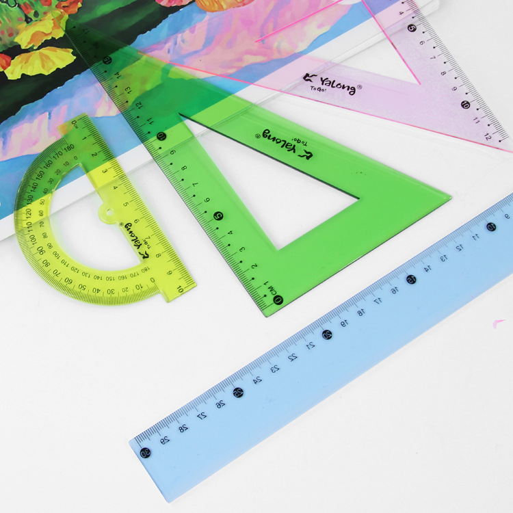The Yalong Cross-border plastic 30 cm straightedge set is used as an Angle measuring tool details Picture