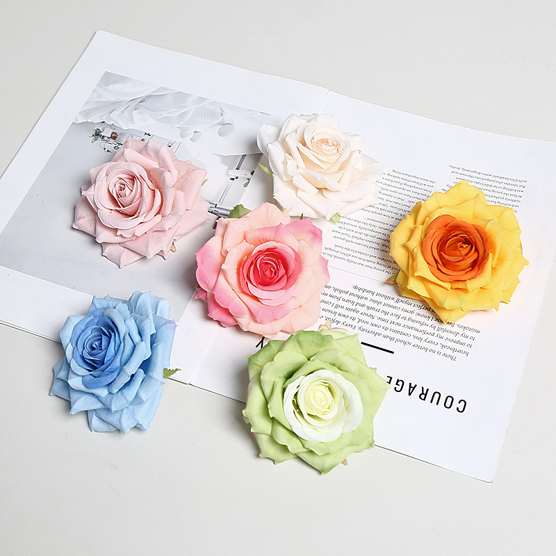 10cm角玫花头仿真花渐变多色ins风手工DIY配件手腕花胸花蛋糕装饰产品图