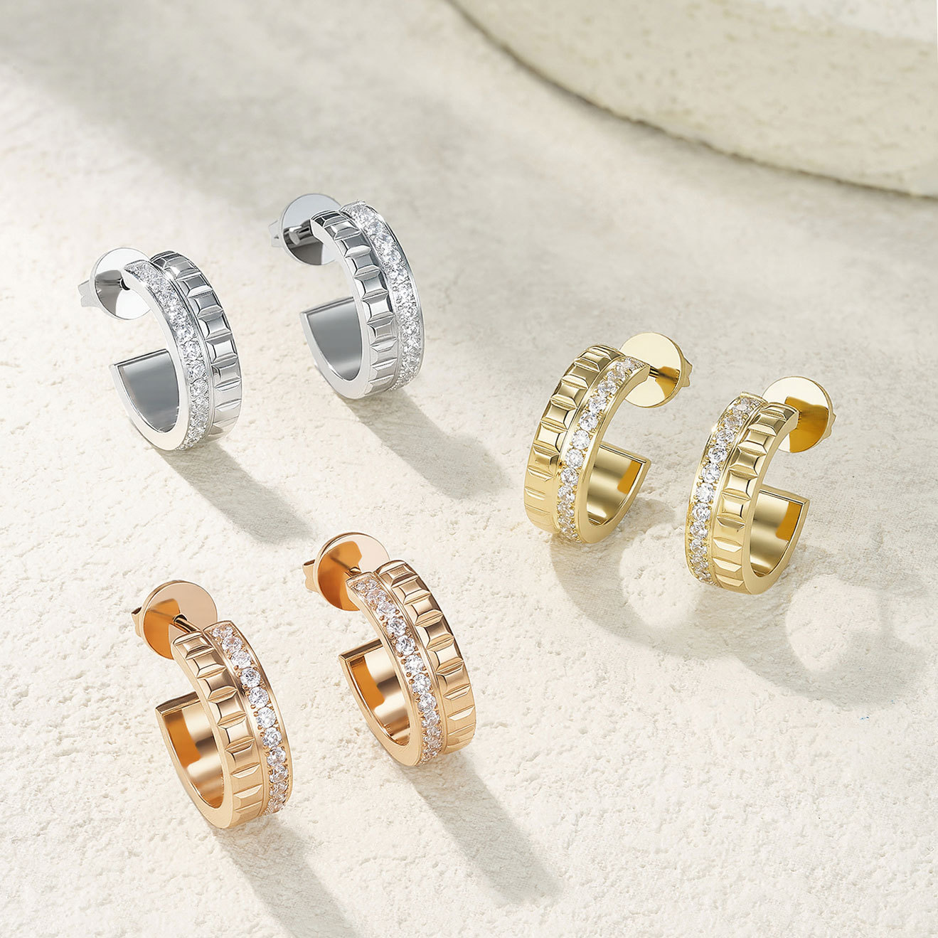 跨境欧美个性镶钻C形耳环 轻奢钛钢耳圈 源头工厂现货批发货源