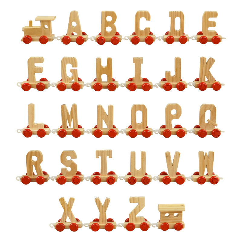 Children's wooden DIY 26-letter car assembly and combination early education wooden towing intelligence building block toy car Item Picture