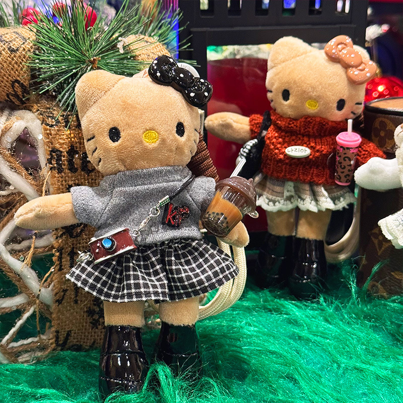 网红新款高级感长腿kt钥匙扣美拉德系超美原创黑皮Kitty包包挂件