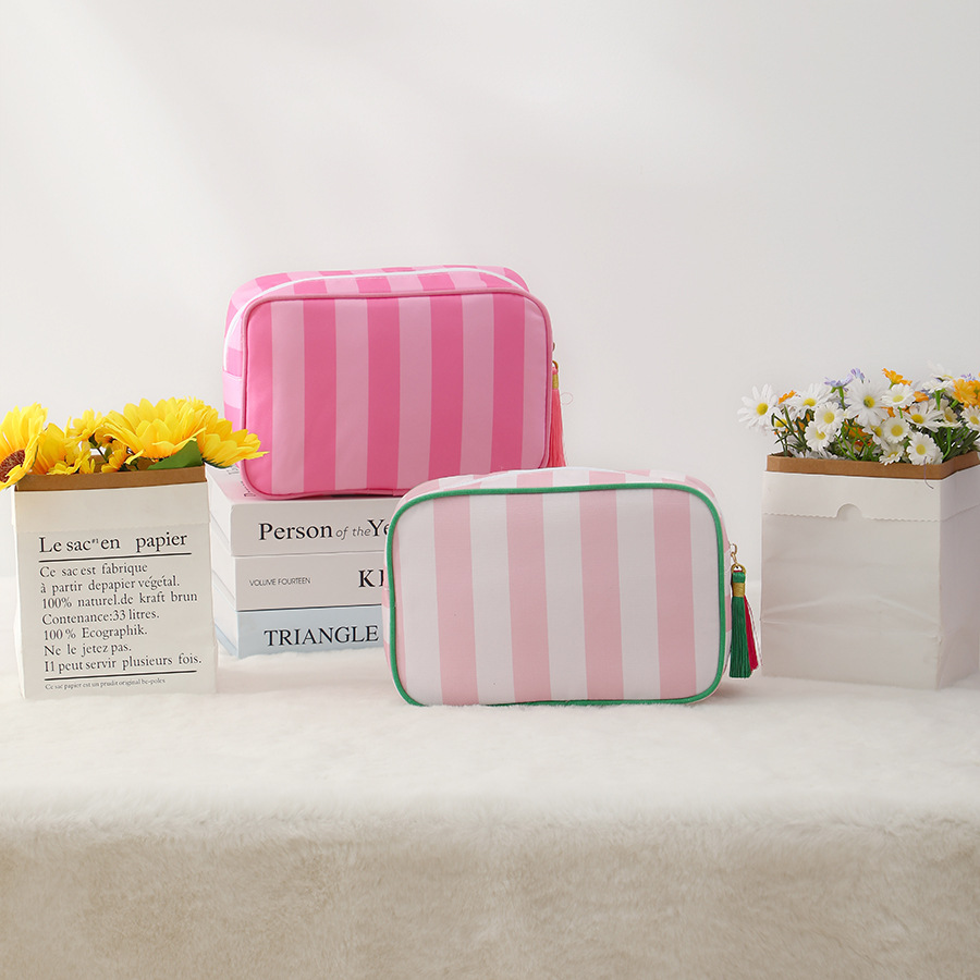 跨境新款条纹化妆包简约清新化妆品旅行便携洗漱口红收纳包