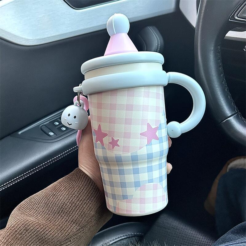 Katie coffee thermos cup, large-capacity straw water cup, portable portable coffee cup for male and female students, car cup