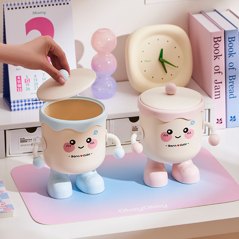 New cute desktop trash can, mini small storage bin, student dormitory office covered trash can details Picture
