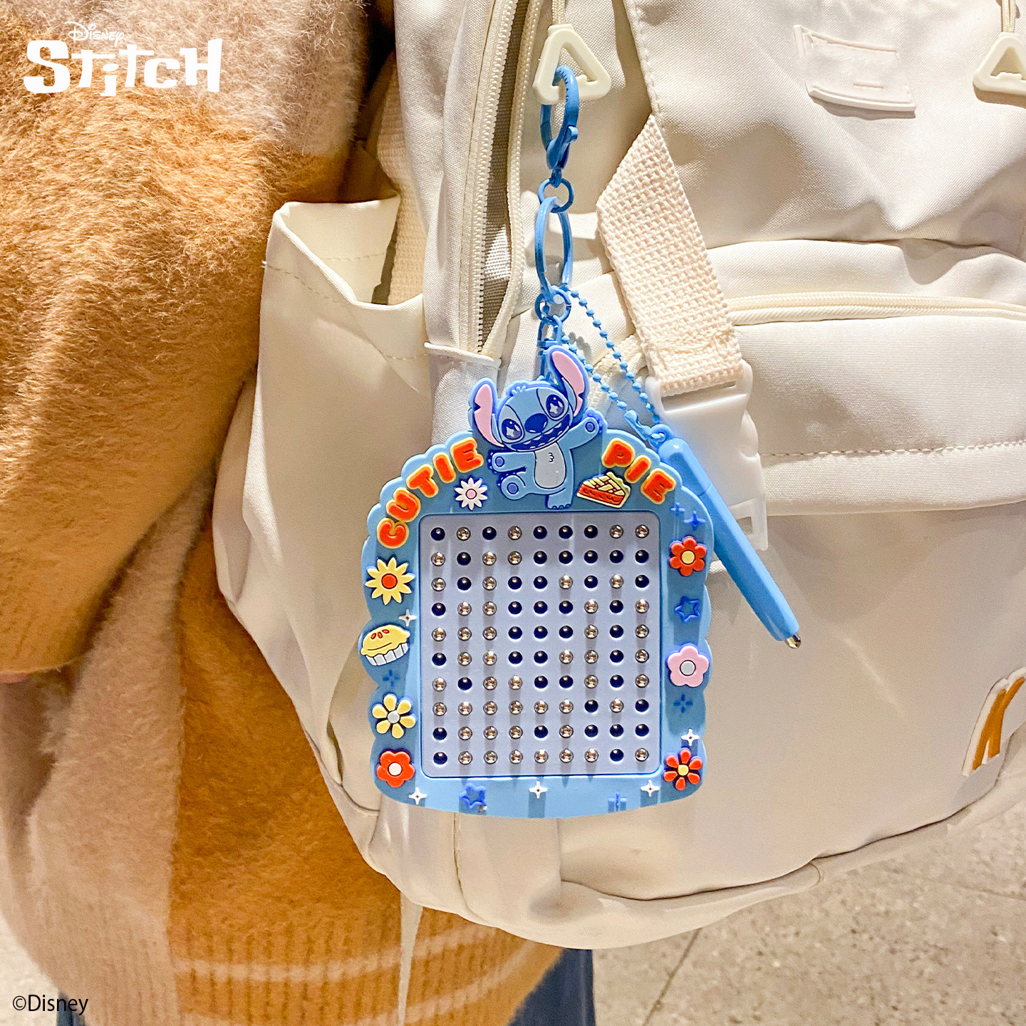 Genuino stitch deprensado llavero adorable arco cuentas de acero drawing board colgante divertido juguetes para niños bolsa colgante decoración Specification image