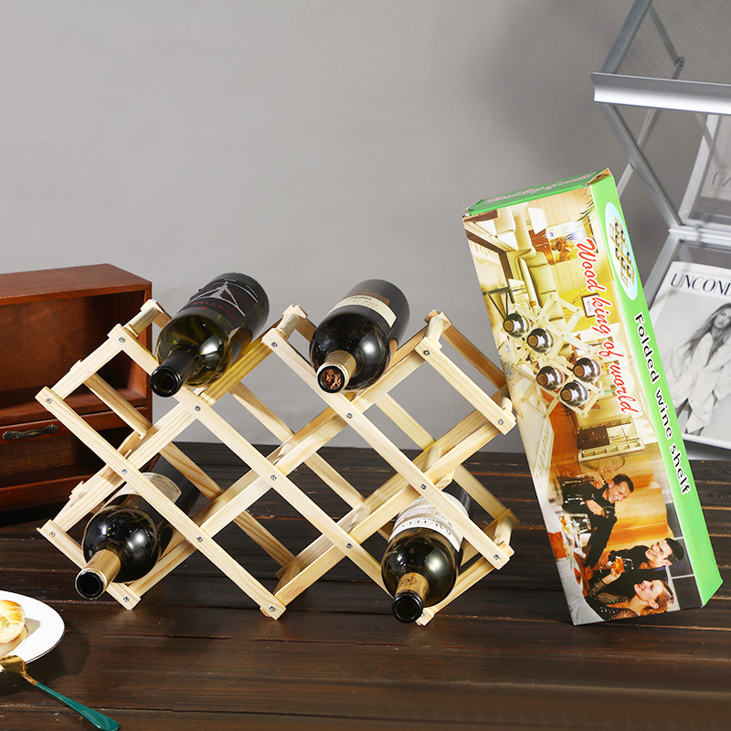 家用新款可折叠布置红酒架创意桌面摆件木质酒瓶置物收纳架子批发产品图