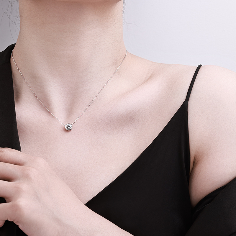 S925 sterling silver bubble necklace, Moissan diamond one-carat pendant, single diamond, simple, light luxury, versatile collarbone chain wholesale