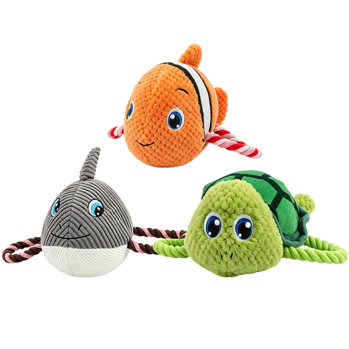 Ocean Series plush toys: Sound-sounding, chewable, teething pet toys, turtles, clownfish, narwhals, and entertainment toys Item Picture
