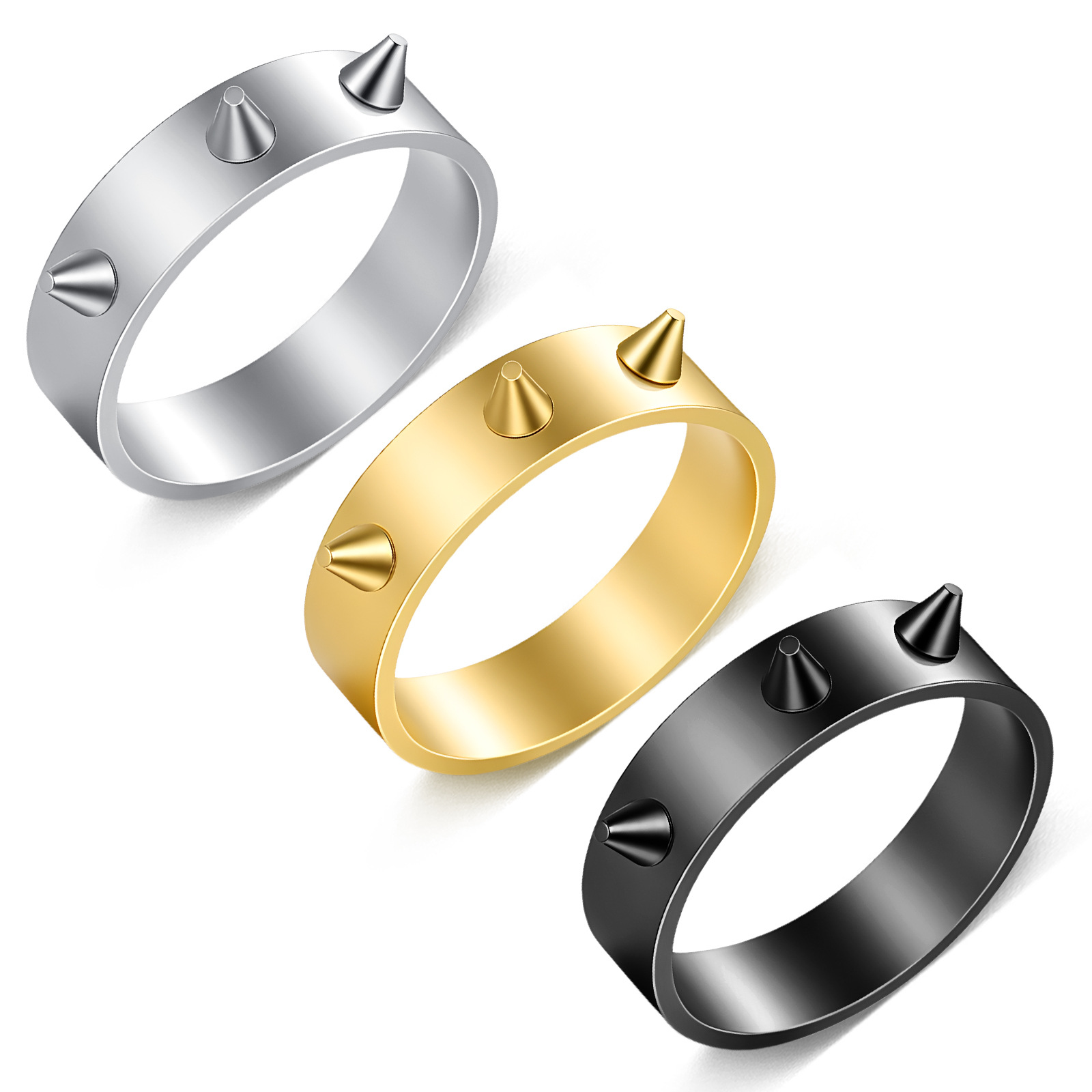 European and American punk style self-defense and anti-wolf ring, 3 nails, emergency defense ring, 6MM electroplated couple accessories for men and women