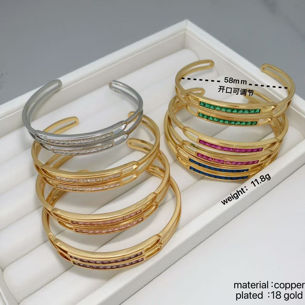 Wholesale of simple double-layer bracelets for women in European and American style, with zircon inlaid in color and French-plated 18K gold Application Scenario