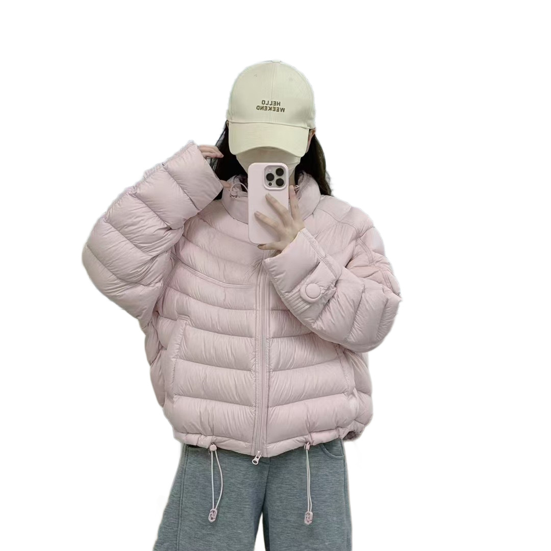 90白鸭绒韩系2025秋冬排骨休闲简约宽松立领短款轻薄羽绒服女外套白底实物图