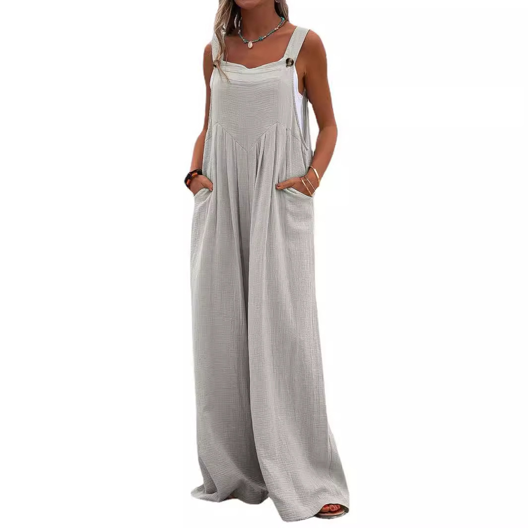 Wholesale of new Amazon best-selling women's clothing with ethnic style, fashionable buttons, solid color, wide-leg jumpsuits from Europe and America at the source Specification drawing