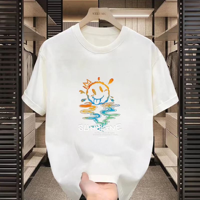 Wholesale summer men's T-shirts, short-sleeved, solid-color printed tops with Chinese trend, versatile, simple and trendy tops and T-shirts details Picture