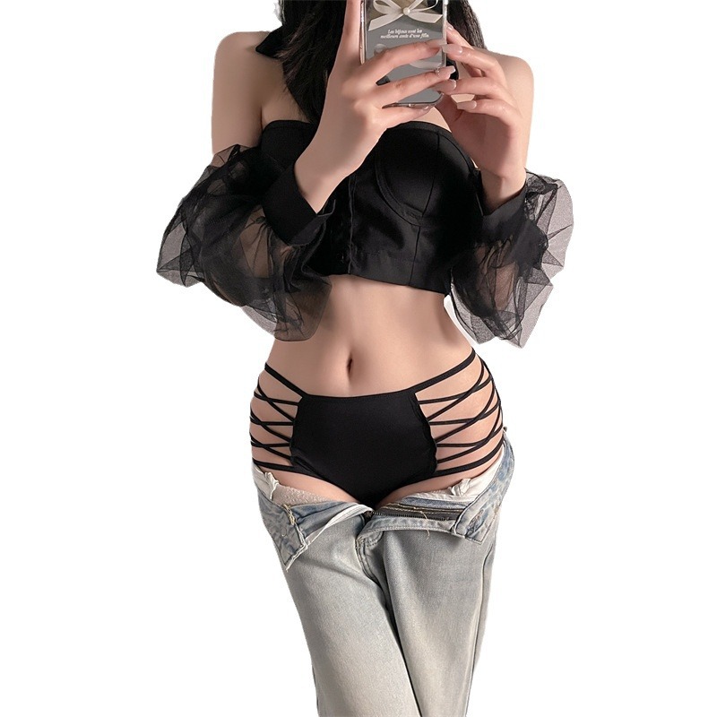 The new women's printed underwear is fashionable and sexy. It features cross straps for comfort and breathability. High-waisted swimming fabric underwear for women 7618# Item Picture