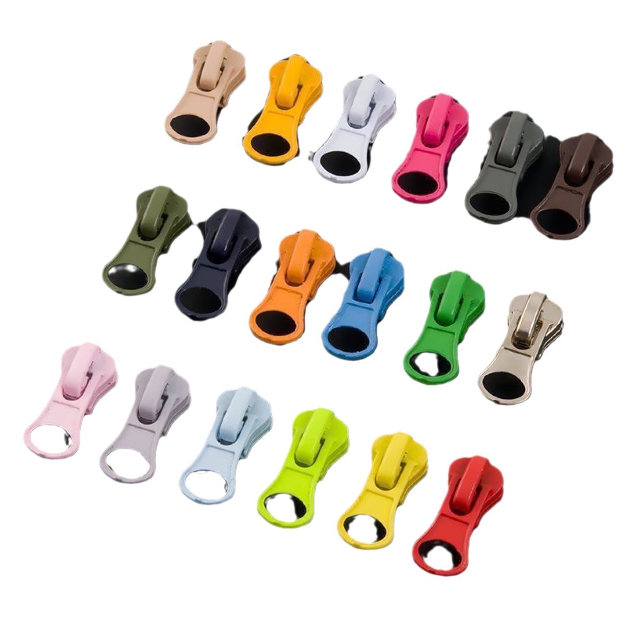 No. 5 resin zipper pulls are available in stock for school uniform jackets, down jackets and other matching resin zipper pulls and self-locking pulls Item Picture