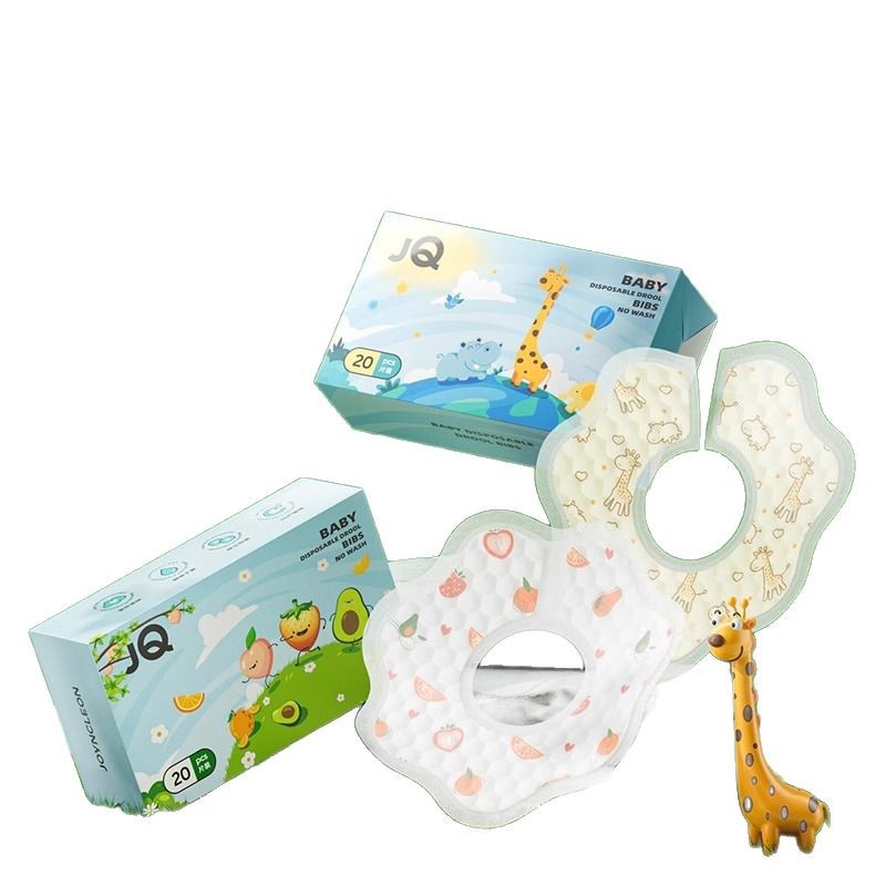 婧麒一次性口水巾婴儿宝宝围嘴新生儿防水防吐奶围兜垫巾纱布男女白底实物图