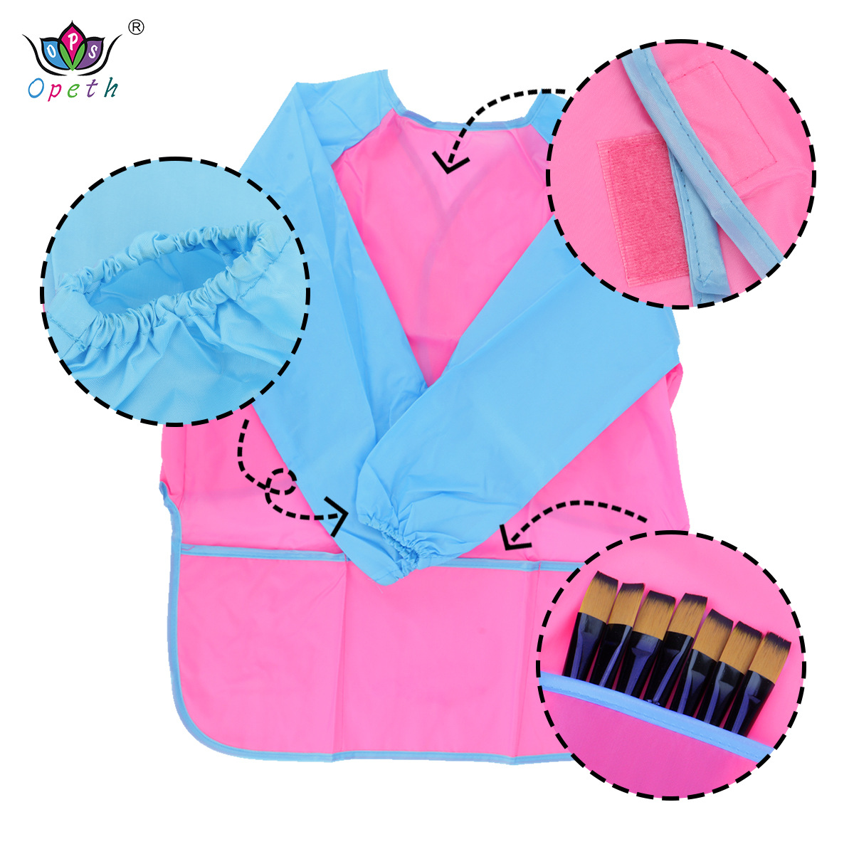 Cross-border children's art waterproof apron, long-sleeved apron set, kindergarten painting bib protective clothing, art painting clothing details Picture
