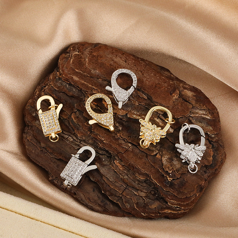 18K electroplated real gold color-preserving lobster clasp with micro-inlaid zircon oval end clasp connecting clasp diy necklace bracelet accessory full figure