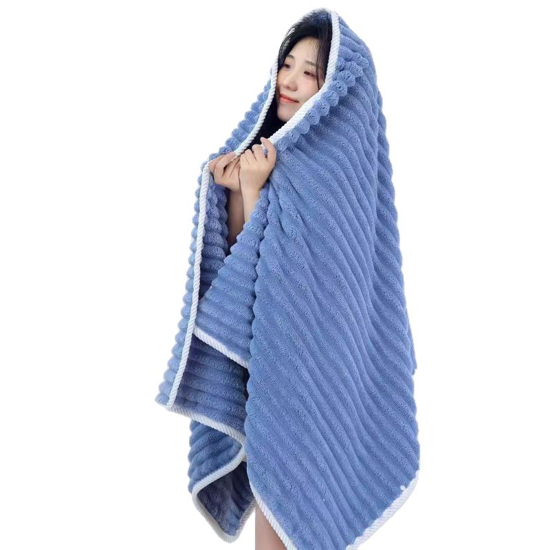 Coral fleece wholesale bath towels with thickened edges, candy strips, enhanced water absorption for bathing, adult household bath wraps Item Picture