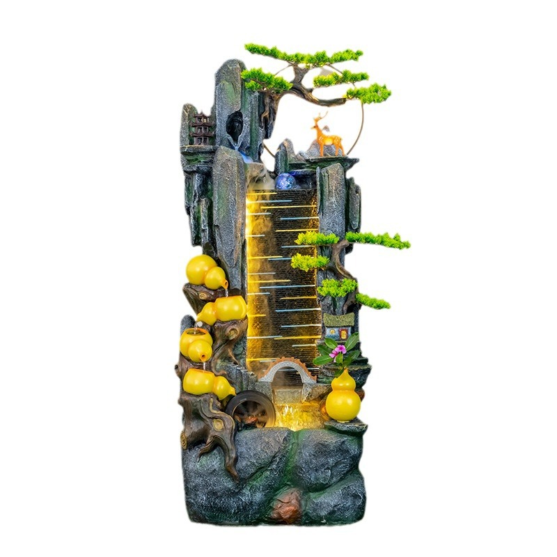 Water curtain wall, flowing water screen, artificial rockery, fountain, circulating water feature, gourd decoration, wealth-attracting feng shui wheel, living room floor ornaments Item Picture