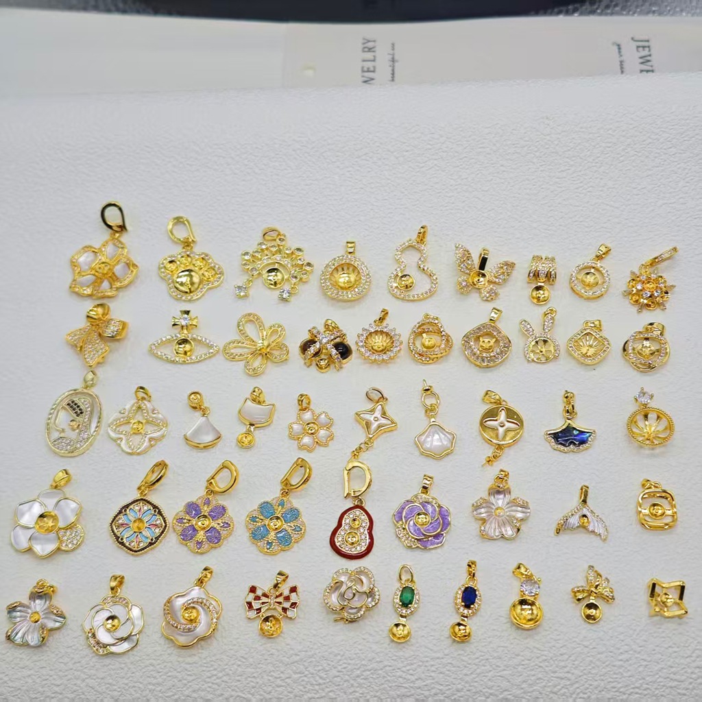 diy pendant empty stand copper-plated real gold slightly inlaid zircon pearl pendant necklace empty stand gemstone pendant wholesale details Picture