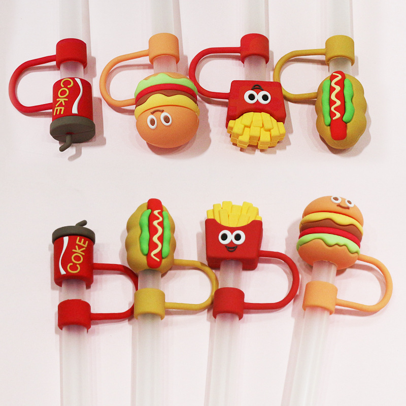 Cartoon soft rubber food series straw cap, large diameter 10mm, cute and novel cola French fries straw stopper straw cover Application Scenario