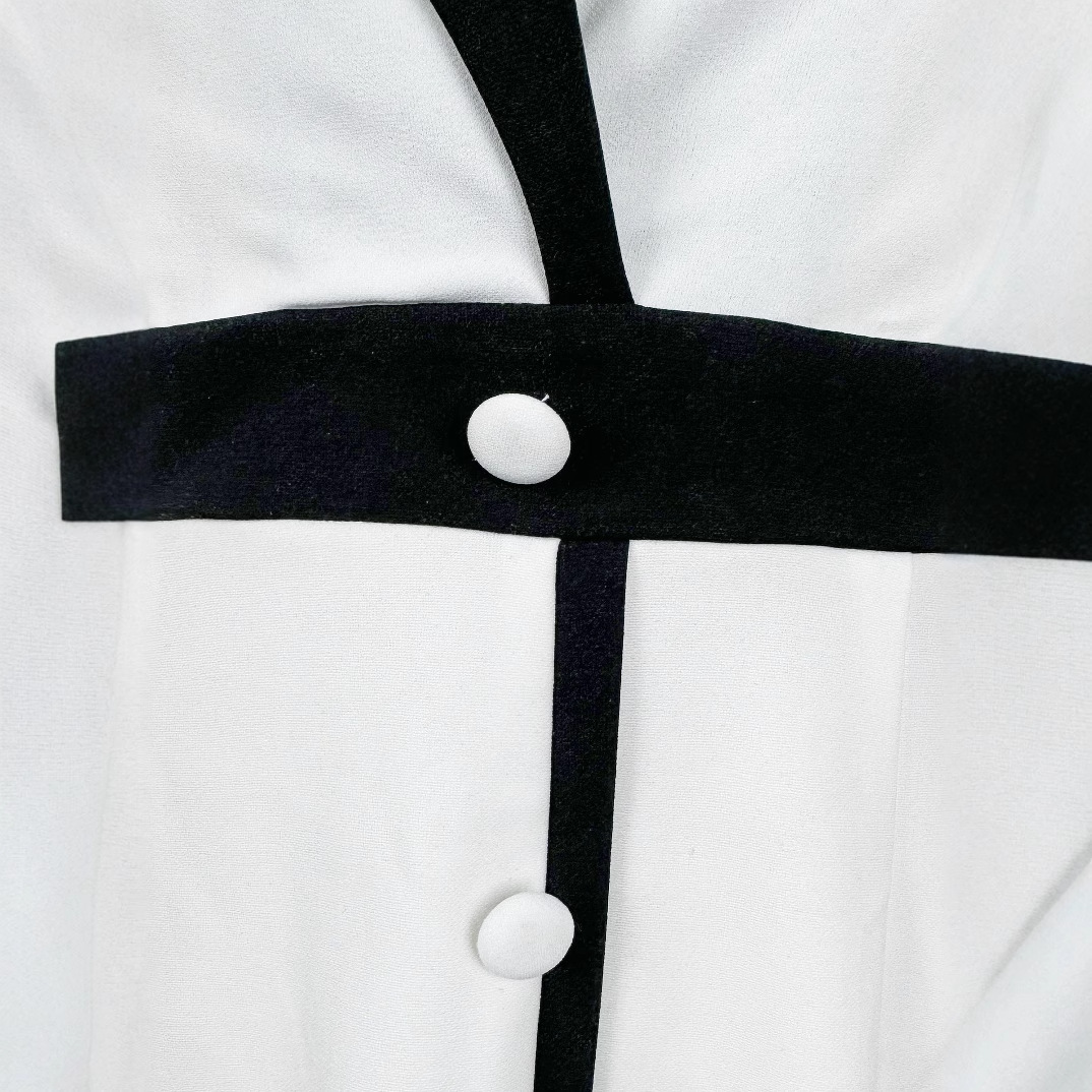 A new French high-end style, black and white contrasting high-waisted, slimming three-quarter sleeve dress for spring collection in Europe and America in 2025 Specification drawing
