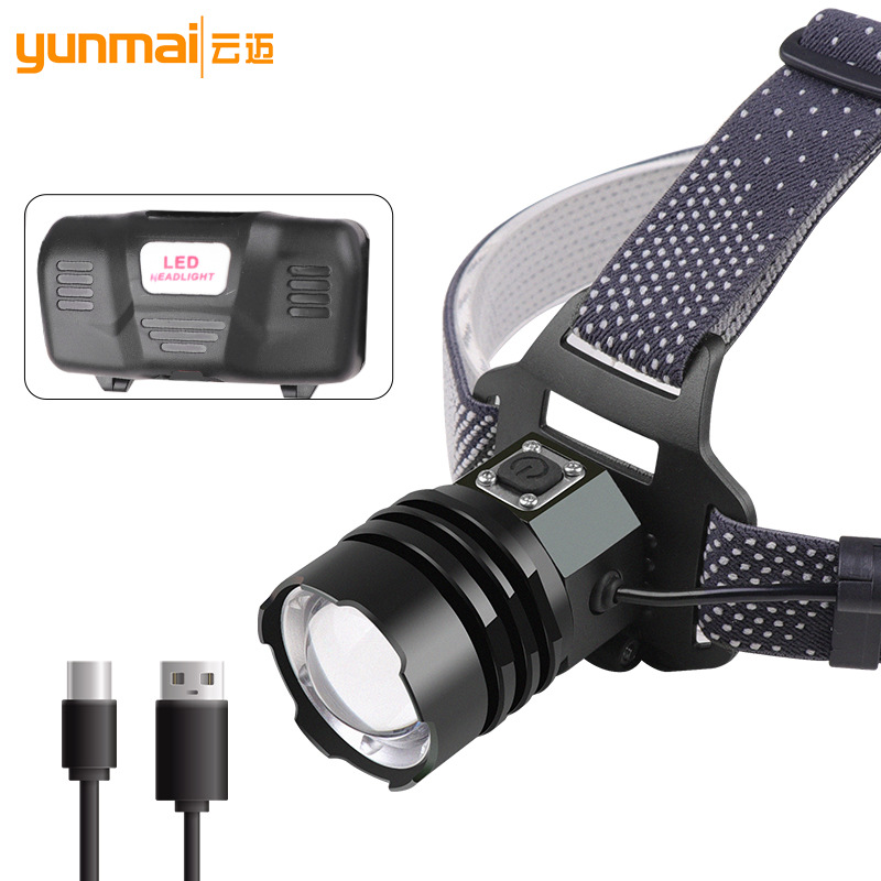 Cross-border XHP160 Headlamp TYPE-C Charging Zoom Strong Light P50 Headlamp High-brightness Strong Light Long-range Fishing Light