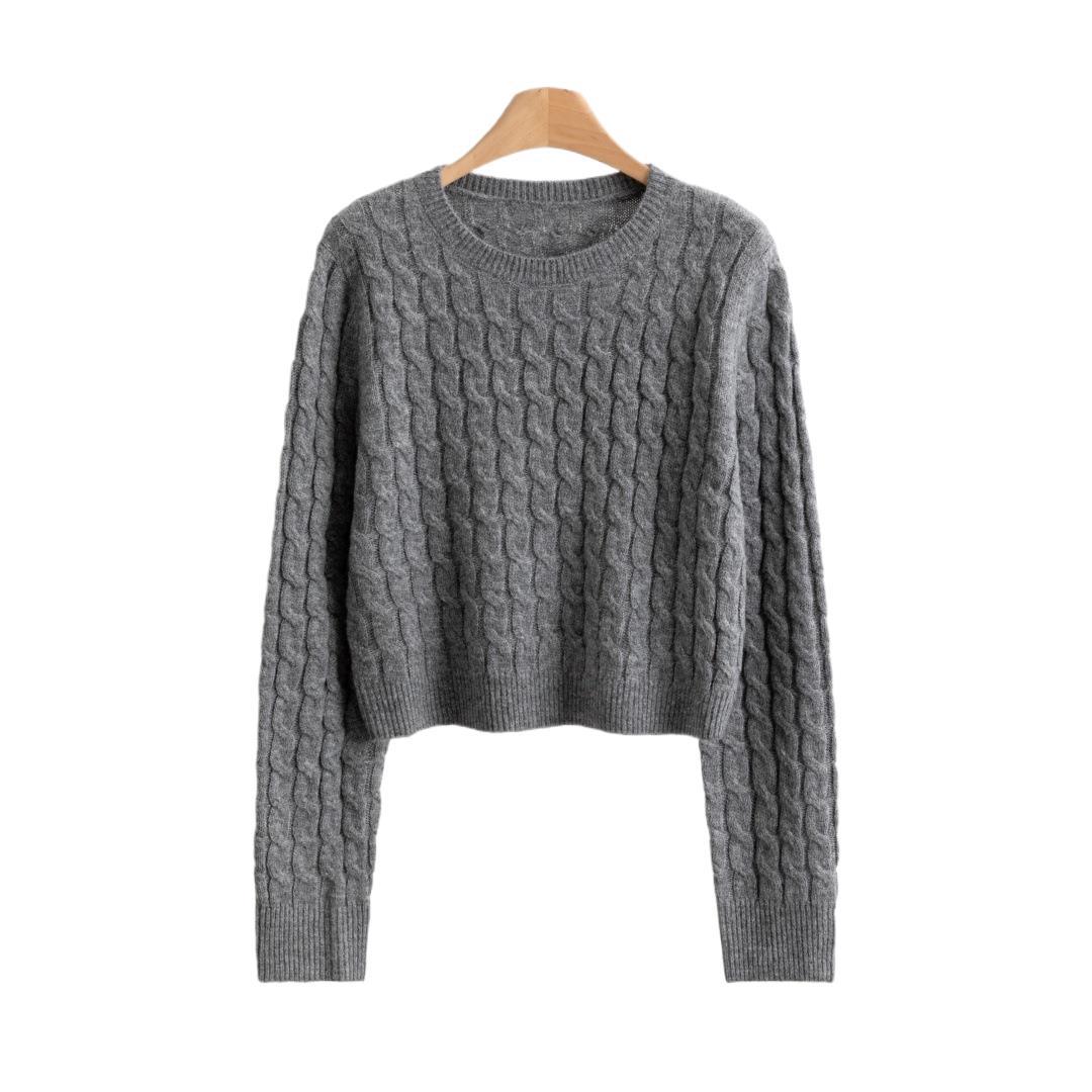 Women's braided pullover sweater, high-waisted short knitted sweater, retro braided loose, versatile and laid-back style for autumn and winter Item Picture