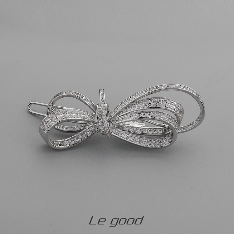 legood铜闪钻蝴蝶结一字夹韩版时尚小众设计通勤潮款珐琅边夹女产品图