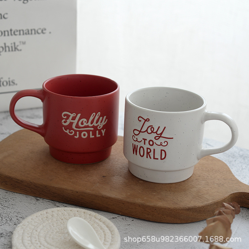 [Red Christmas Coffee Cup] Personalized English mugs, household ceramic high appearance level Couple breakfast cups, water cups Specification image