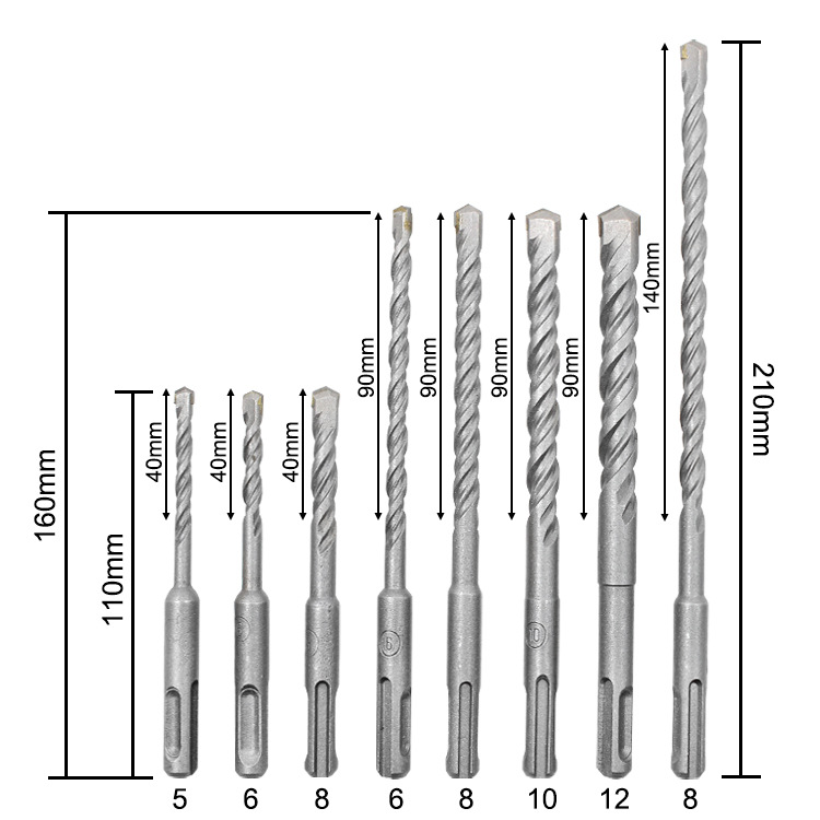 Round handle electric hammer drill bit set, two-pit and two-groove alloy drill bit, wall concrete SDSPLUS impact drill bit 8PC Application Scenario