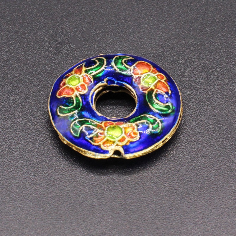 Traditional high-temperature enamel mechanism silver-blue ancient-style jewelry accessory, back cloud partition bead cloisonne 22mm peace pendant