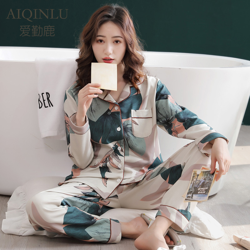 Pajama women long-sleeved spring and autumn 100% pure cotton thin home wear cardigan middle-aged set autumn and winter two-piece set