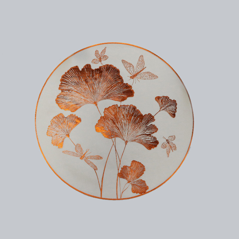 银杏叶防滑圆形烫金隔热桌垫批发高级感实底耐高温防水桌布茶几垫