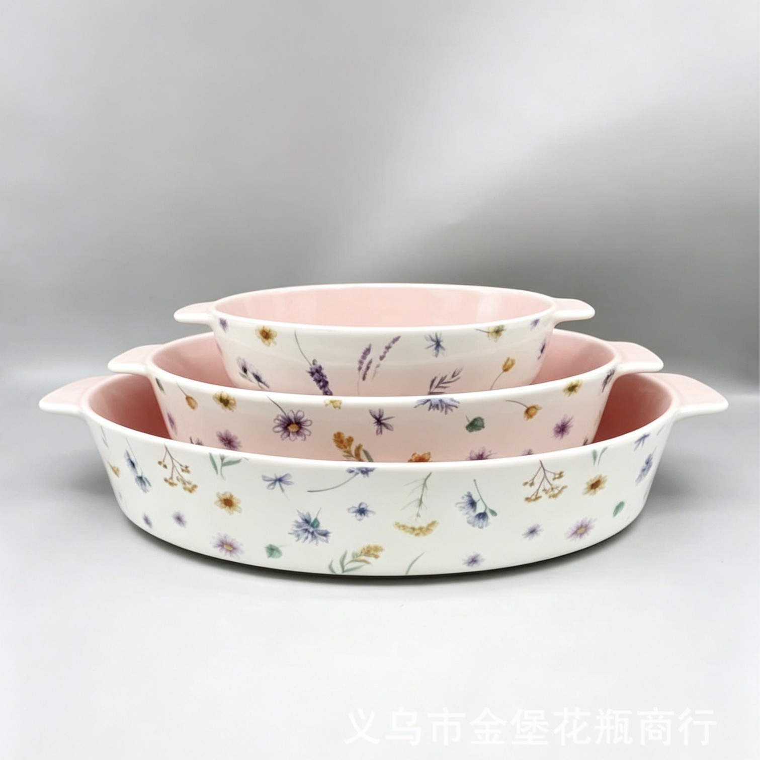 Korean-style floral oval-shaped ceramic baking trays, home baking cake bowls, supermarket and street stall mixed batch ceramic meals