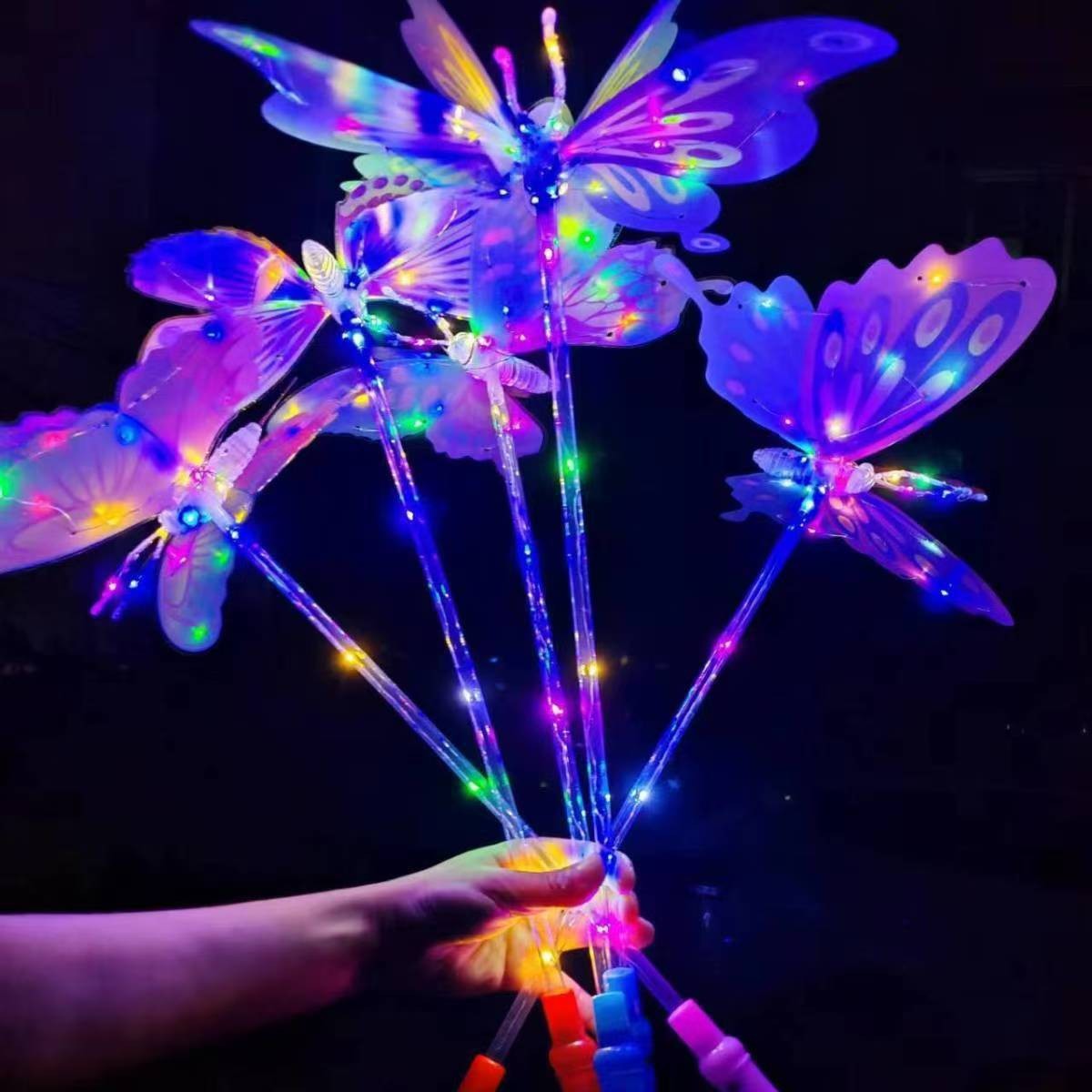 Seven-color handheld luminous butterfly, flashing butterfly, swaying, double-layer light simulation butterfly