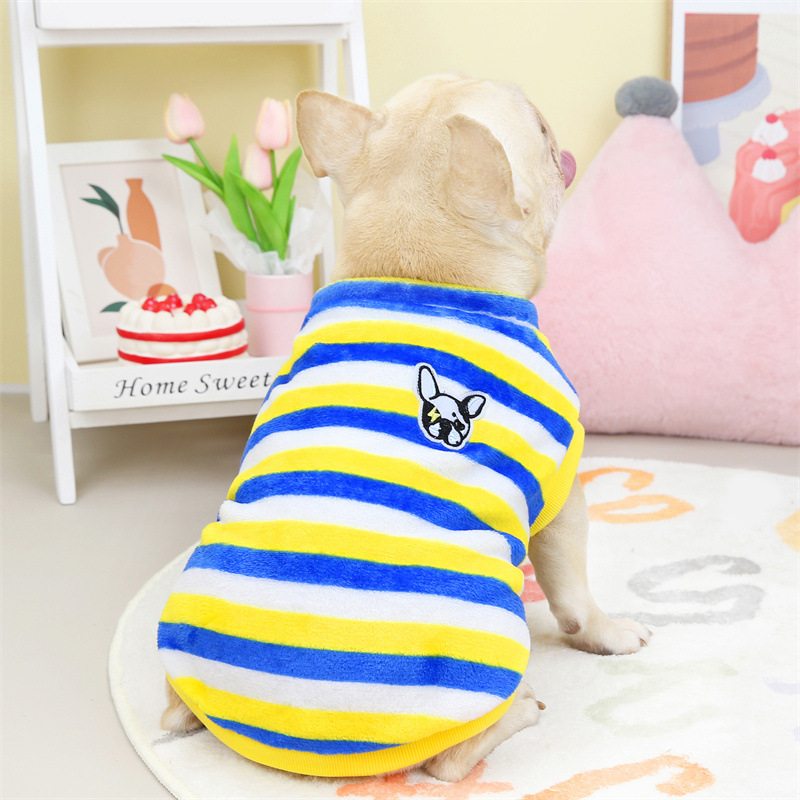 Nuevo otoño invierno gato ropa perro flanela doble cara tricolor taurino rayas suéteres en stock cross border straight hair Specification image